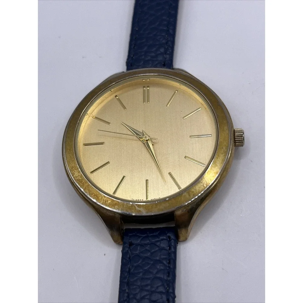 Francesca's Women's Quartz Watch Gold Tone Blue Band 9756- New Battery‎